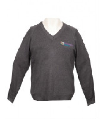 Kingswood Academy V Neck Sweater with School logo Grey