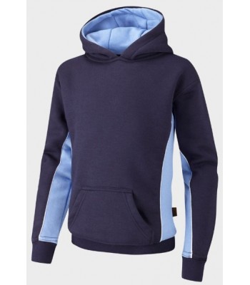 Wilberforce Netball Junior Navy/Sky Hoodie (with emb logo & option to add emb initials to RHFB)